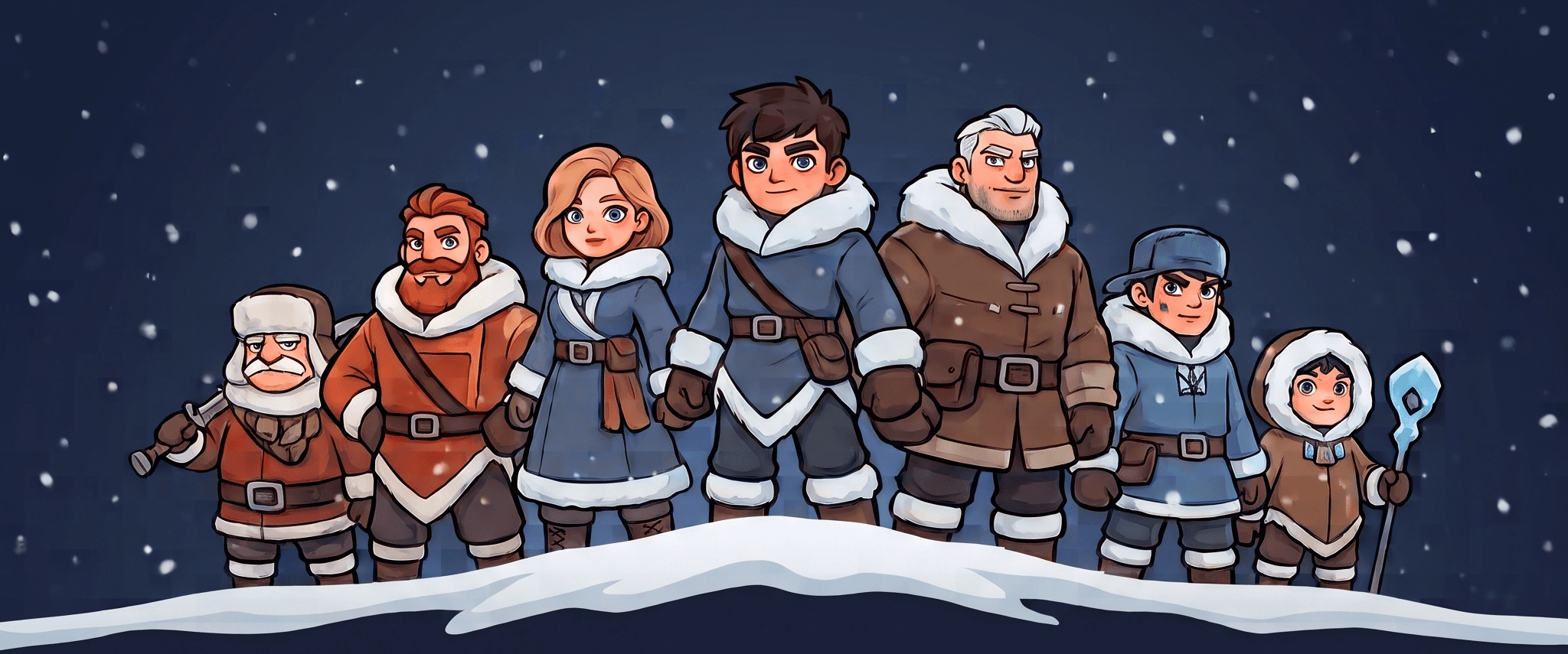 The survivors of State #3220 standing together on a snowy ridge